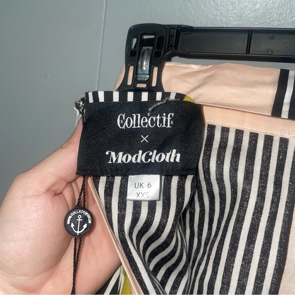 Modcloth x Collectif Eva Juicy Pink and Green Stripes Swing Skirt XXS - Picture 7 of 9